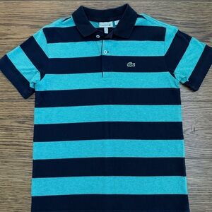 Lacoste Kids Polo Shirt - Teal and Navy Stripes Size 12